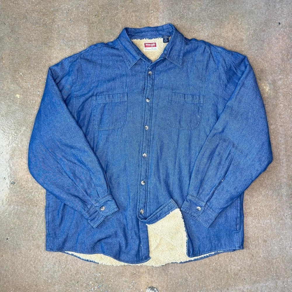 Wrangler Sherpa Lined Denim Shirt Jacket Men's 2XL Blue Western Workwear